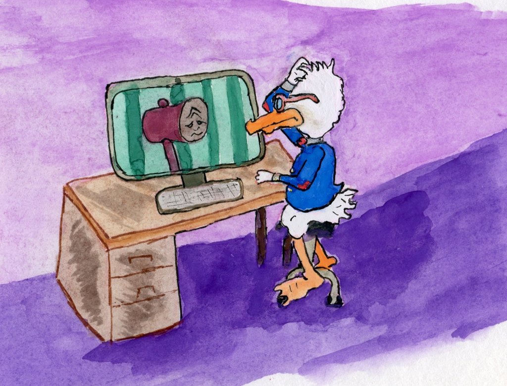 A duck video conferencing with a mallet
