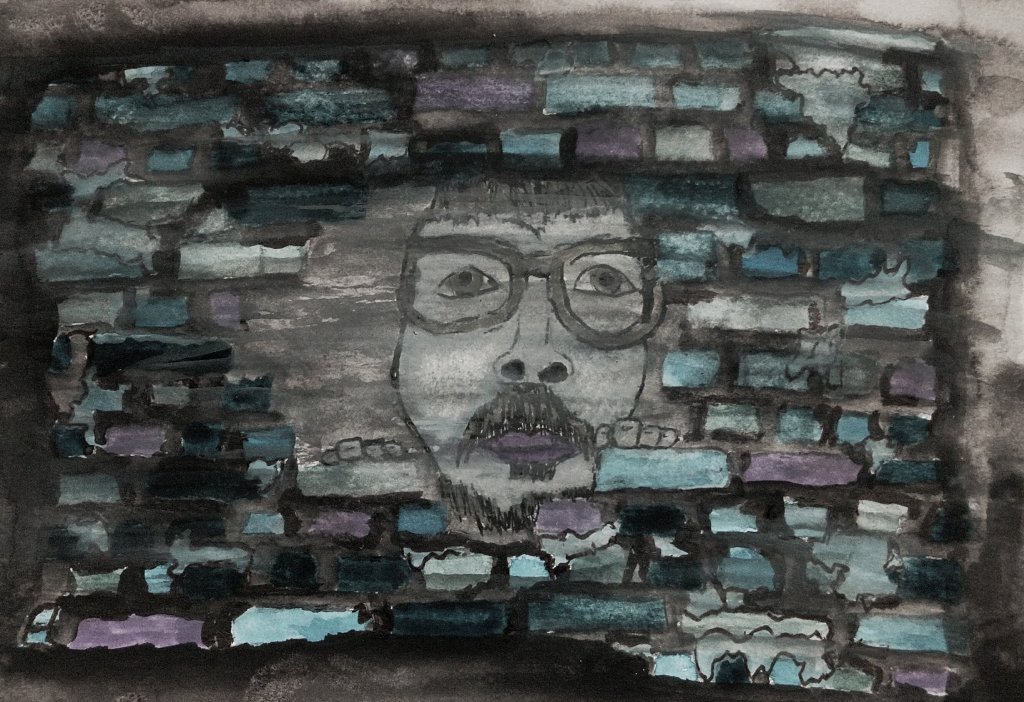 me behind a brickwall in a watercolor painting